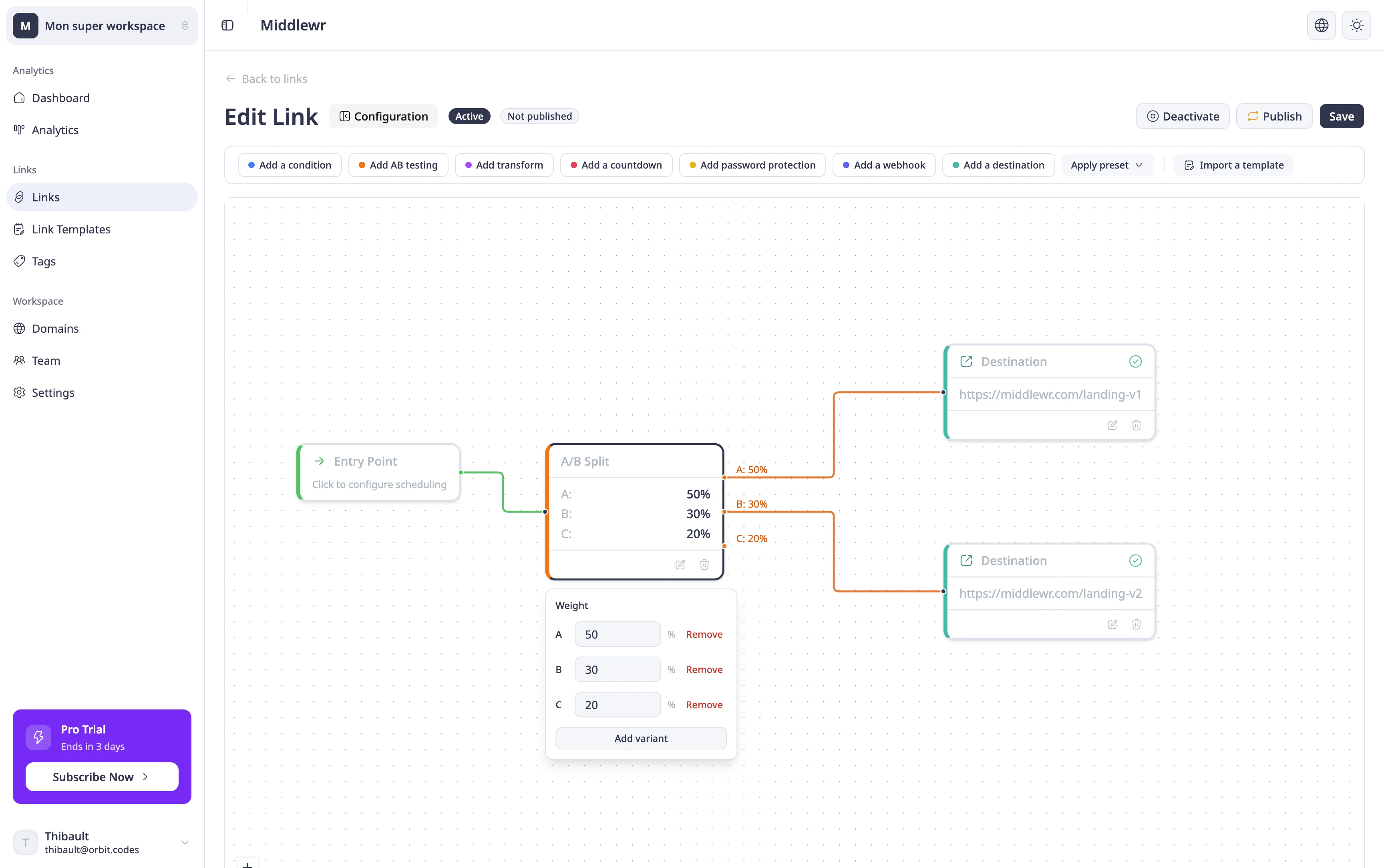 Split-Knoten mit angepassten Gewichtungen im Graph-Editor