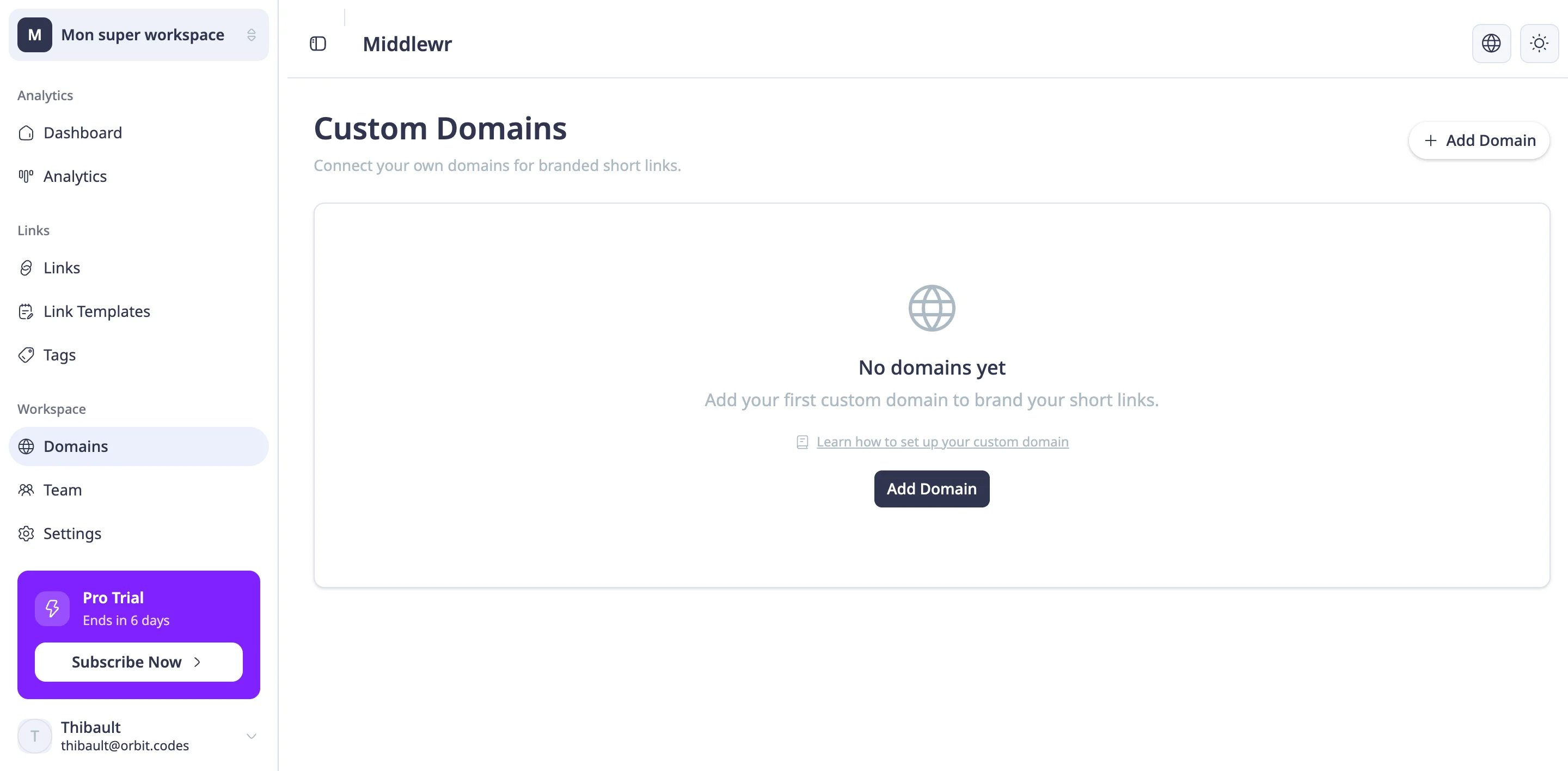 Domains page empty state