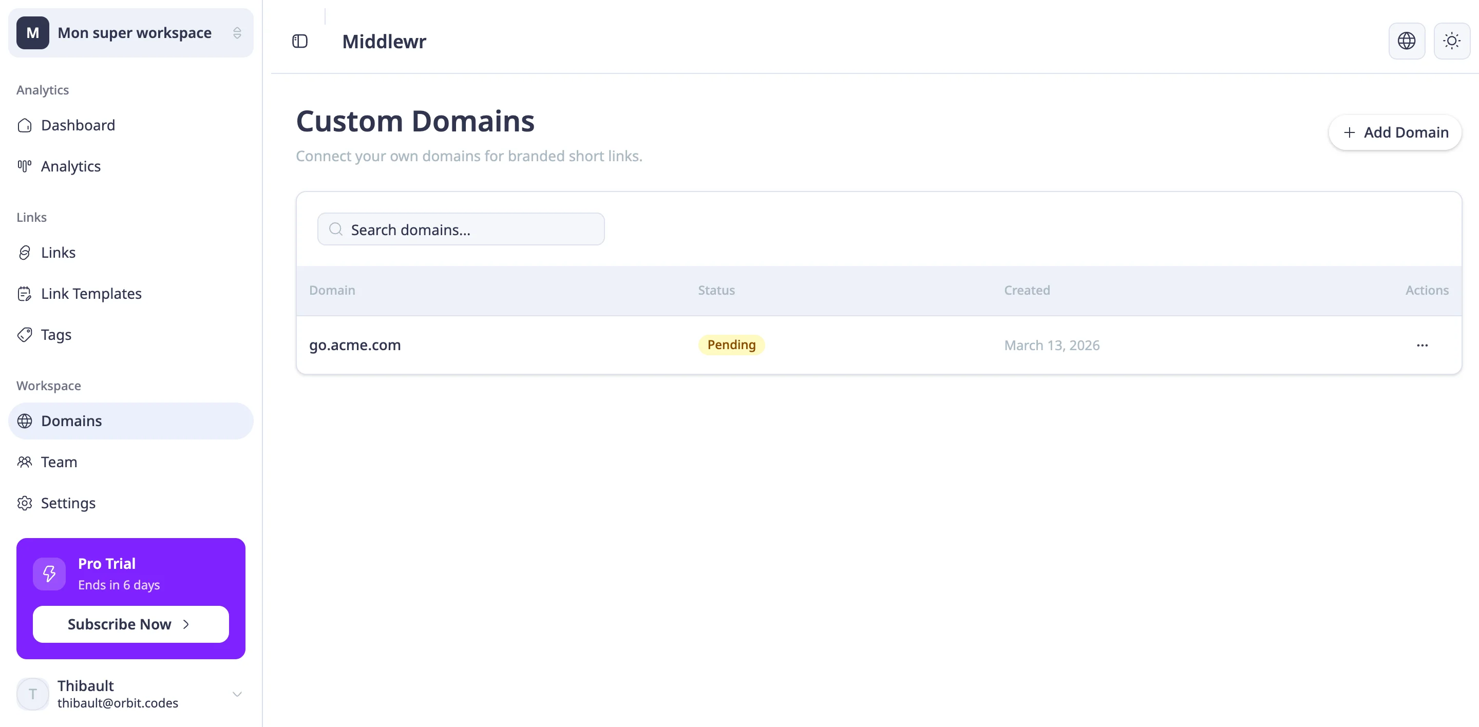 Domain verification status