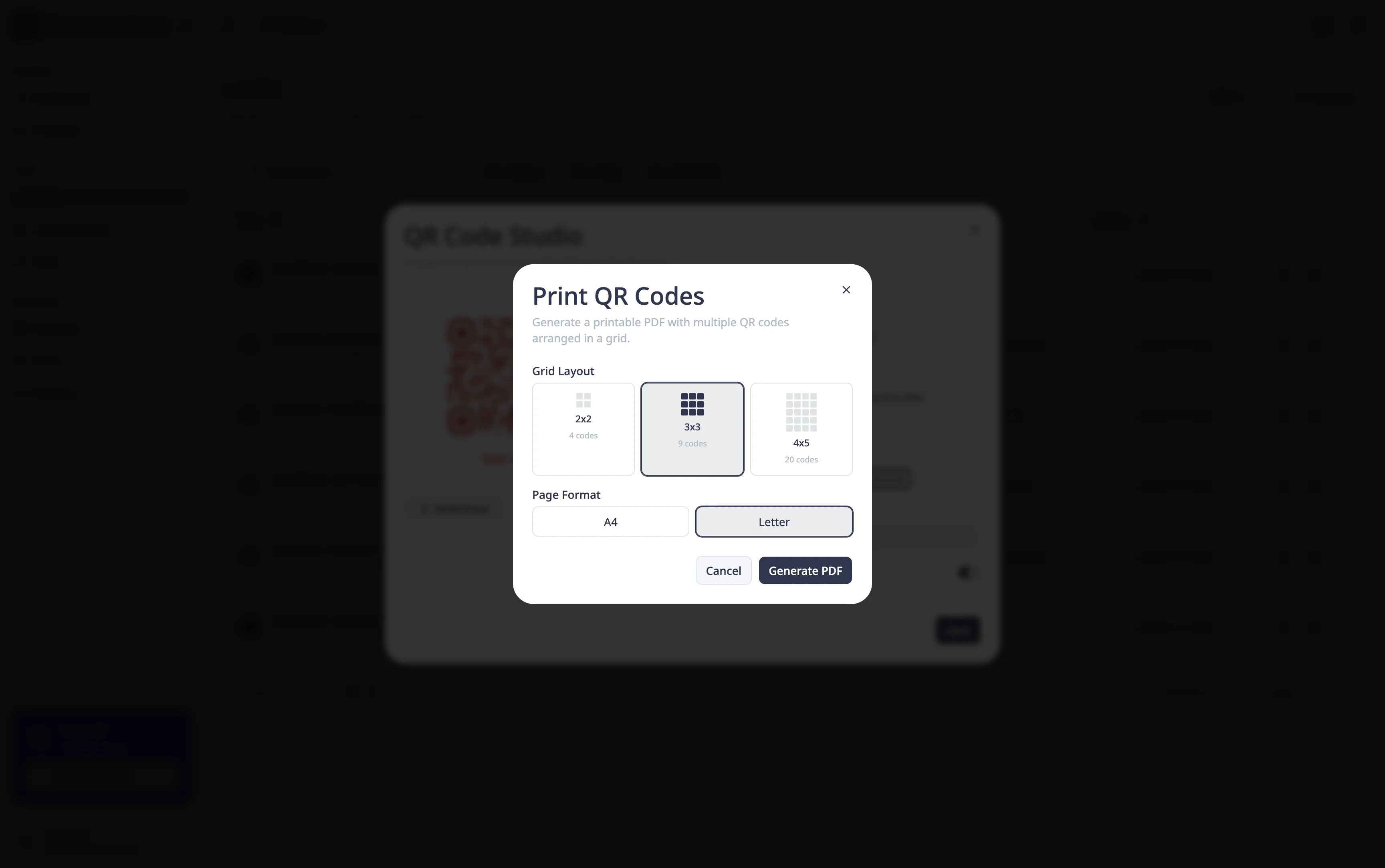 Menú de descarga mostrando las opciones PNG y SVG, con el botón Imprimir junto a él