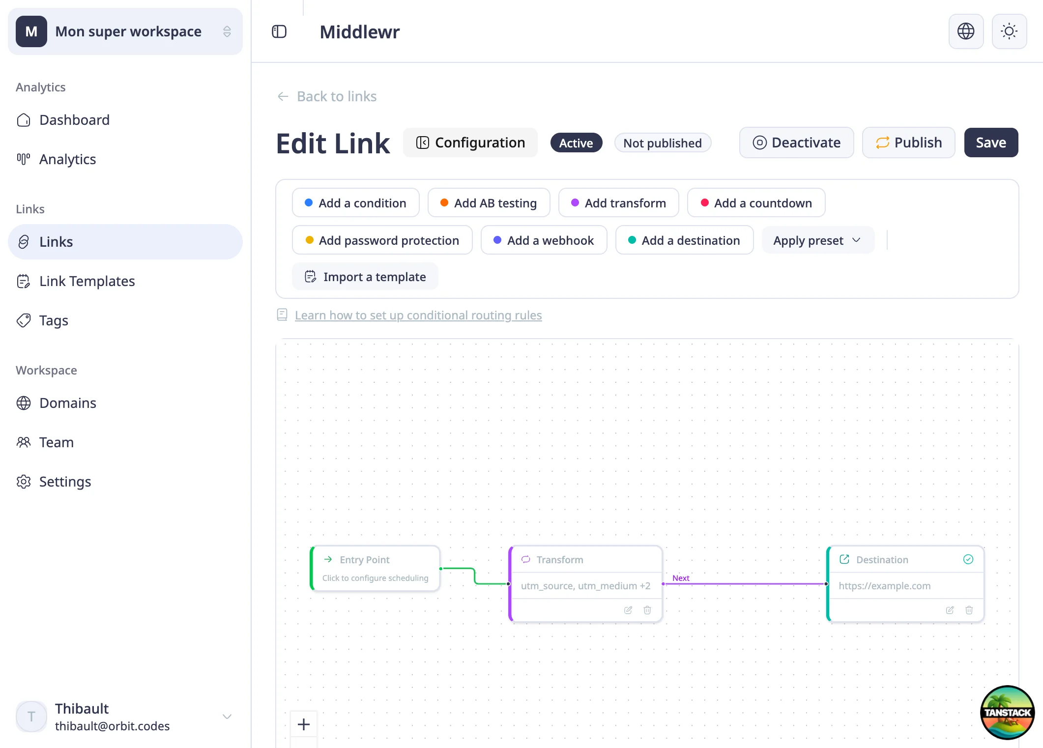 Graph-Editor mit dem Transform-Knoten und UTM-Parametern